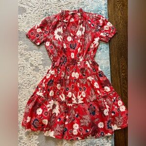 Ulla Johnson Floral red short sleeve dress tassels